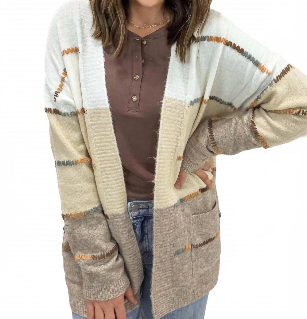 NEW STACCATO open front multi stitch cardigan in taupe